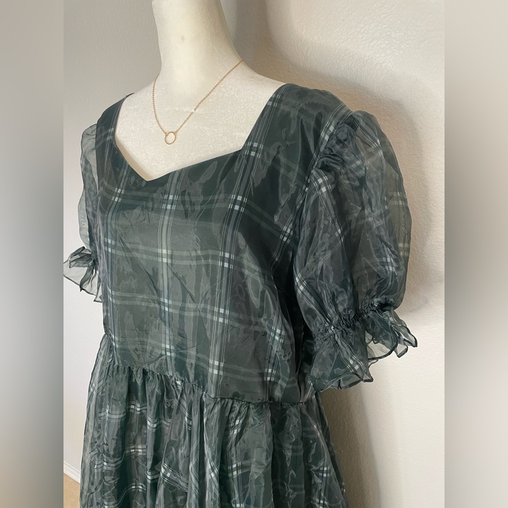 2x JessaKae Cordelia Plaid Puff Sleeve Organza Formal Maxi Dress Sweetheart - Picture 7 of 13